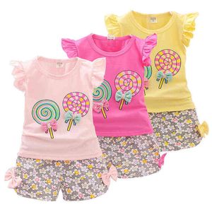 Twee stukken katoenen mode meisjes kleding pak casual floral outfits 1-5t meisjes kleding sets vest mouwloze kinderen sets Y220310