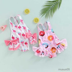 Deux pièces mignon enfant en bas âge infantile filles maillot de bain bikini été glace imprimé sans manches à volants mode bébé filles combinaison maillot de bain