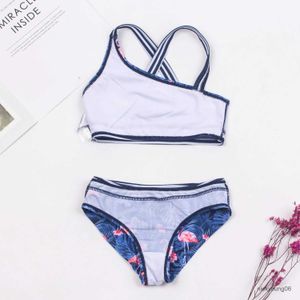 Twee-stuks Flamingo Print Teen Kids Girls Bikini Set Nieuw verband Kinderkinderen Zweerpak Zomer Baby Kids Tweedelig badkleding Biquini Infantil