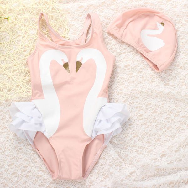 Deux pièces filles maillot de bain dessin animé enfants maillots de bain avec bonnet de bain perroquet cygne flamant rose bébé fille maillot de bain maillot de bain 230606