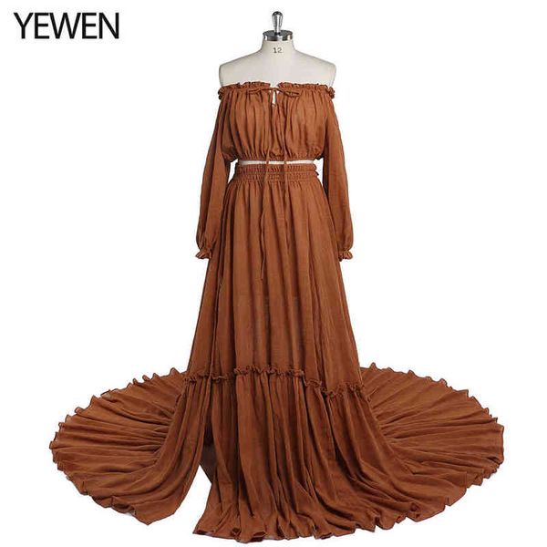 Deux pièces robe robes de maternité manches longues fente latérale photographie robe coton Maxi robe Yewen YD J220628