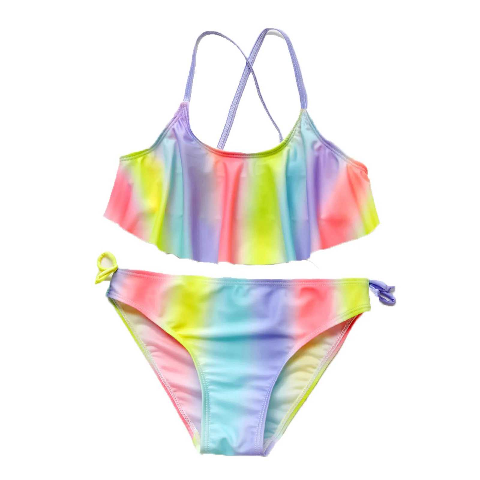 Two-Pieces High quality childrens bikini set Falbala childrens beach suit two-piece swimwear for girls aged 2-16L2405