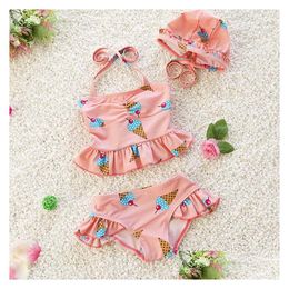 Tweedelige kinderkleding Meisjes badmode Drie stukken kinderbadpak Mode en mooie ruches voor kinderen Bikini Babykostuums Bathin Dhu6F