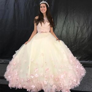 Deux pièces dentelle appliques robes de Quinceanera 2020 Tulle 3D Floral étage longueur formelle fête robe de bal bal robes de soirée grande taille BC3493