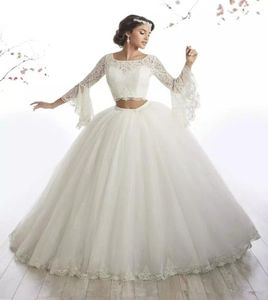 Twee stukken kant Quinceanera -jurken met mouwen ivoor sweet 16 jurken appliques tule Arabische stijl prom feest baljurken op maat 6128744