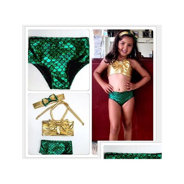 Dos piezas nuevas chicas lindas sirenita bikini traje de baño niños trajes de baño trajes trajes de baño 3pcs/set trajes de baño para niños