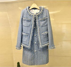 Twee stukken nieuw Xiaoxiang temperament slim fit grof gebloemd wollen jasje, vest en jurk
