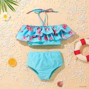 Maillot de bain deux pièces rembourré pour enfants, maillot de bain à bretelles d'été pour bébé, à volants, maillot de bain pour petites filles, léopard