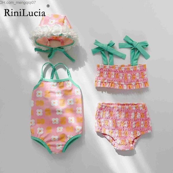 Dos piezas RiniLucia Summer Neonatal Baby Split Traje de baño Flor Estilo coreano Vacaciones en la playa Baby Fold Traje de baño Ropa para niños Z230711