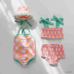 Deux pièces été nouveau-né bébé filles maillots de bain fendus Style Floral plage vacances nourrissons maillots de bain plissés enfants vêtements