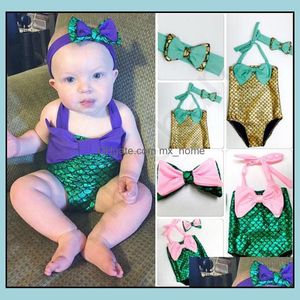 Twee-stukken zwemmen babykleding baby, moederschapPrettybaby bowtie mode prinses meisjes zeemeermin badpak een stuk kinderen peuter bikini 2 stks