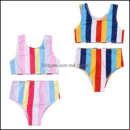 Tweedelige zwemkleding Baby kinderkleding Baby moederschap Kinderen Regenboogstreep badmode Meisjes zwemt Dhh1Z