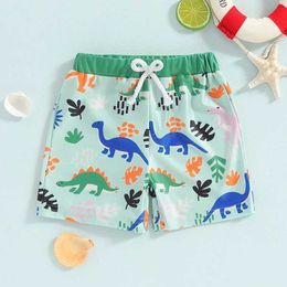 Twee-stuks peuterjongen badkleding shorts cartoon dinosaurus print elastische taille zomer strand korte broek zwembroek h240508