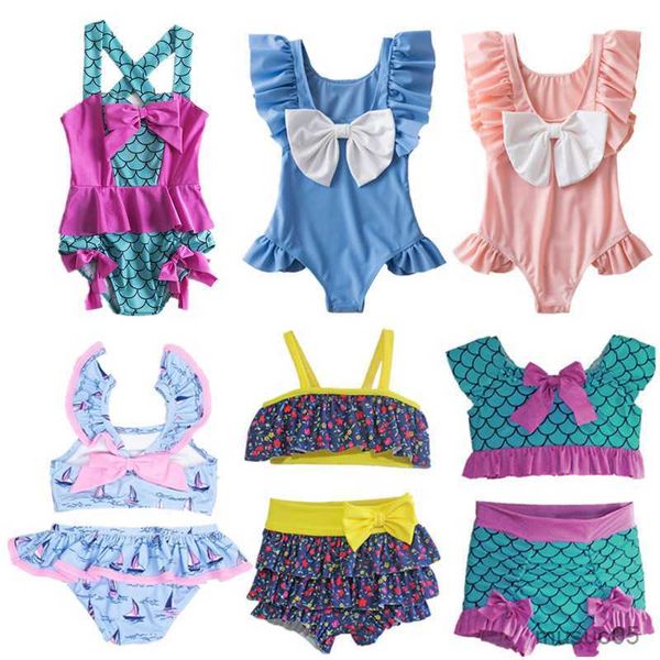 Traje de baño de sirena para niñas pequeñas de dos piezas, traje de baño infantil con volantes, traje de baño para niños, ropa de playa