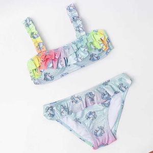 Tweedelige dames strand dragen 2 stuks baby zwempak geprinte meid bikini set 3-10 jaar oude kinderen zwempak kinderen zwempak en zwempak wx5.22