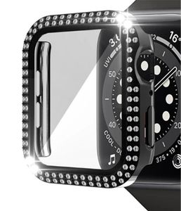 Boîtier en diamant à deux rangées pour Apple Watch Series 6 SE 5 4 PC Frame + verre trempé Full Screen Protector Cover Bumper