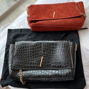 Bolso de diseñador de dos caras Bolso cruzado con cadena Bolso con cadena Mujer Cocodrilo Cuero genuino Bolso con solapa de gamuza Hardware de metal Carta Monedero de embrague de alta calidad Carteras