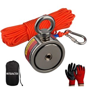 Set de imán redondo de neodimio fuerte de dos caras 120kg * 2 Verticall Pullforce Pesca Detección de metal al aire libre Aventura submarina