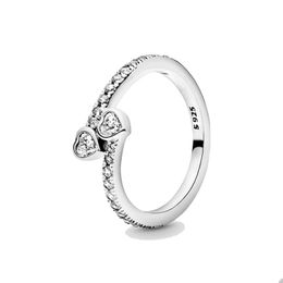 Twee Fonkelende Harten Ring voor Pandora Authentieke Sterling Zilveren Trouwringen designer Sieraden Set Voor Vrouwen Meisjes Crystal Diamond Love ring met Originele Doos