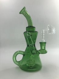 Donkergroene kop glazen rigs waterpijp blauw paarse recycler olieligeer rook bong 8inch bubbler droge kruiden brander pijp 14 mm banger