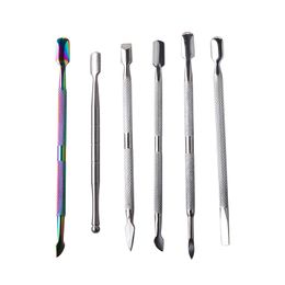 6 estilos Rainbow Acero inoxidable Fumar Dabber Tool Heady Titanium Dab Herramientas para cuarzo Banger Nails Bongs de agua de vidrio Plataformas petroleras