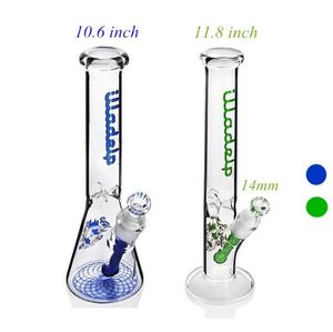 Bangs à eau en verre bleu vert de type droit de deux types avec tuyaux d'eau en verre de logo bol à joint femelle de 14mm en stock