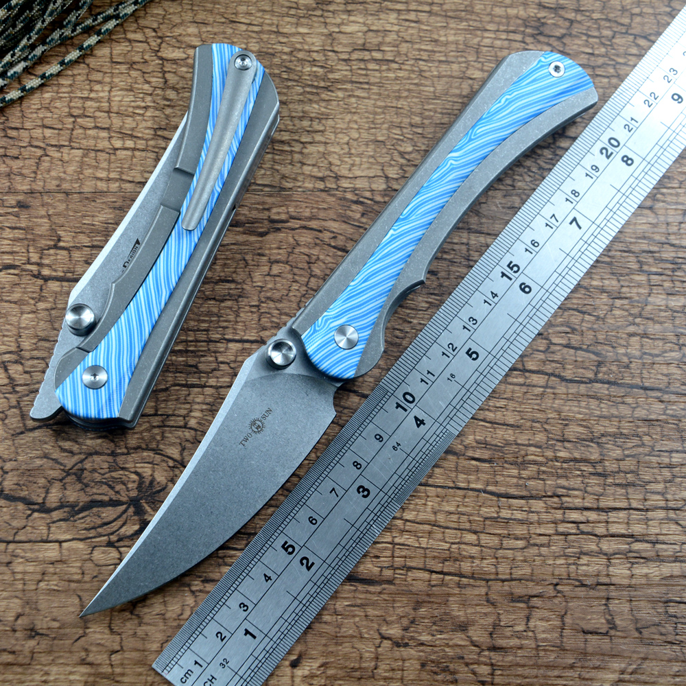 Два солнечного складного ножа 14C28N Каменная промывка лезвия TC4 Titanium Color G10 Ручка подарка Соберите качественный инструмент нож TS283