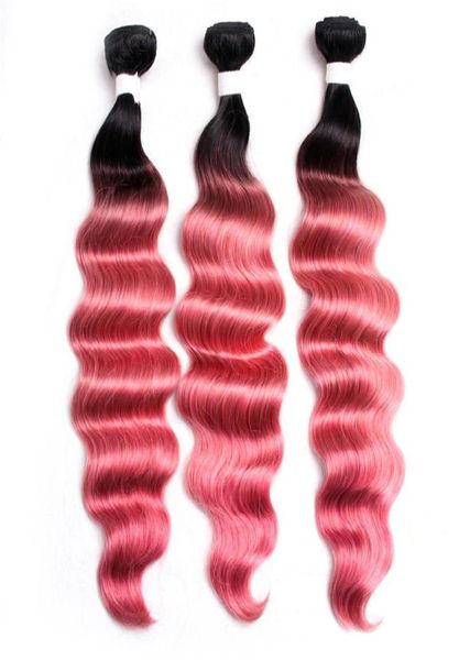 Dos tonos 1b Extensiones de cabello humano de onda profunda rosa Paquetes de cabello brasileño virgen 3 piezas Paquetes de cabello rosa ondulado rizado profundo para Sa7476846