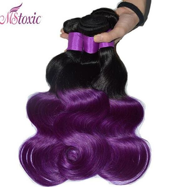 Deux tons # 1b/violet ondulé ombre deux tons brésiliens vierges cheveux humains tissage extensions bundles