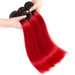 Deux Tons 1B / Rouge Droite Armure de Cheveux Humains 3/4 Bundles En Gros Coloré Brésilien Ombre Rouge Vierge Extension de Cheveux Humains Offres