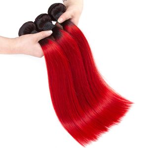 TWEE TONE 1B / ROD RECHTE MENSELIJK HAAR WEAVE 3/4 Bundels Groothandel Gekleurde Braziliaanse Ombre Rode Maagdelijke Haarverlenging Deals