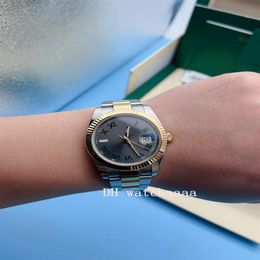 Bicolor 41mm 18k Slate Roman Wimbledon Watch 126333 Acero inoxidable 18k Pure Gold Reloj para hombre Box291K