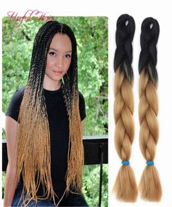 Braides jumbo marrones negros de dos tonos Tresse Cheveux 24 pulgadas Braiding Ombre Box Braids Hair Curly Kanekalon Crochet Syntheti1498049