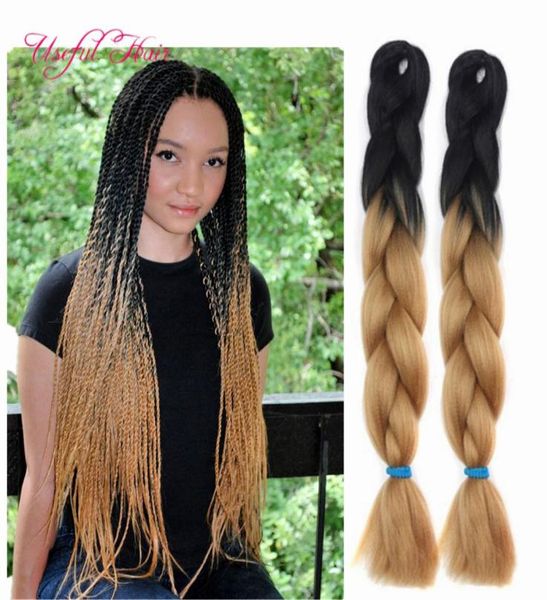 dos tonos negro marrón JUMBO BRAIDS HAIR tresse cheveux 24 pulgadas jumbo trenzado ombre caja trenzas cabello rizado kanekalon crochet syntheti8412281