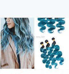 Poules à cheveux humains bleus à deux tons avec fermeture frontale en dentelle Brésilienne Vierge Human Hair Body Wave Ombre Lace Frontal avec Bundles5086793