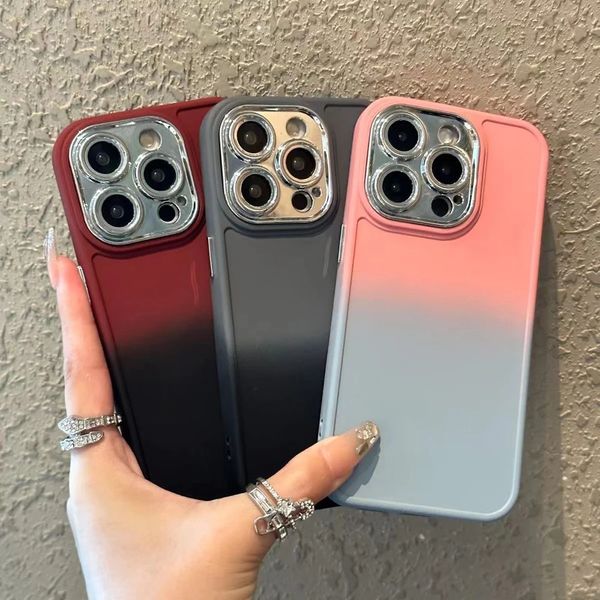 Coque de téléphone couleur bicolore, étui arrière en Silicone souple Anti-chute pour iPhone 11 12 13 14 15 Pro14 Plus