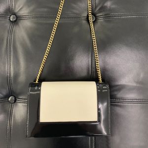Bolso cruzado de dos tonos, bolsos de hombro con cadena para mujer, bolsos de mensajero con solapa y letras a la moda de cuero genuino, carteras de mano