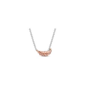 Tweekleurige drijvende gebogen veercollier ketting Authentiek 925 sterling zilver met heldere zirkonia DIY fijne sieraden ketting 382575C01-45