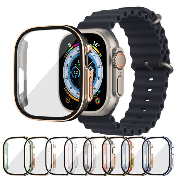 Boîtier de montre en verre bicolore pour Apple Watch Ultra 49mm protecteur d'écran PC accessoires de couverture trempée