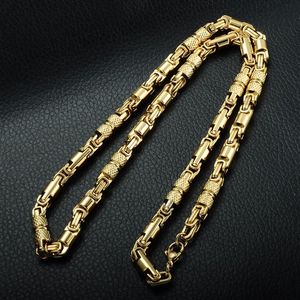 Collar de dos tonos de Color dorado, collares de cadenas bizantinas de eslabones pesados de acero inoxidable y titanio de 55CM y 6MM para hombres, joyería 234V