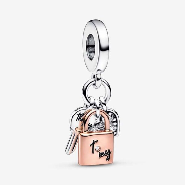 Clé bicolore Cadenas Coeur Triple Dangle Charm Pandoras 925 Sterling Silver Luxury Charm Set Bracelet Making Rose Gold Charms Designer Collier Pendentif Boîte Originale