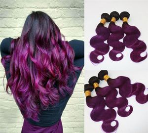 Dos tono Omber Hair Extensions Weaves 8a Pervian Virgin Hair Body Bundles Bundles 1Bpurple Remy Remy Hair Weft Extensions 1001844411