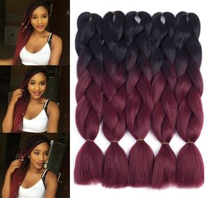 Two Tone Ombre Jumbo Braid Hair Extension for Braids Black to Bourgondy 24039039 Kanekalon Jumbo Box Braiding Hair5402662