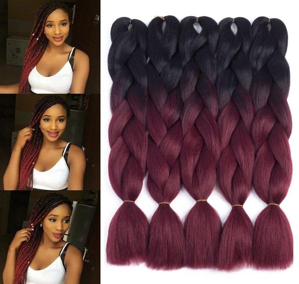 Extension des cheveux tresses ombrés à deux tons pour les tresses noires à bordeaux 24039039 Kanekalon Jumbo BOIDDING Hair5402662