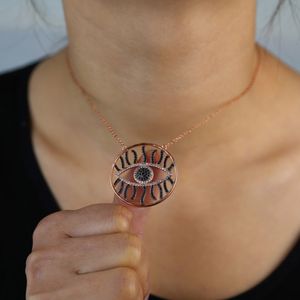 Deux tons plaqué rond Cz mauvais œil pendentif collier géomtrique disque en forme pendentif classique chanceux turc femmes bijoux
