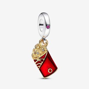 Tweekleurige rode envelop bengelende bedel Pandoras 925 sterling zilveren luxe bedelset Armband maken van gouden bedels Designer kettinghanger Originele doos Groothandel