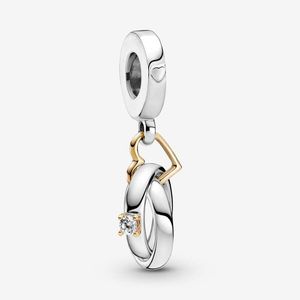 Tweekleurige trouwringen Dangle Charm Pandoras 925 sterling zilver Luxe bedelset Armband maken bedels Designer kettinghanger Originele doos TOP-kwaliteit