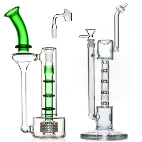 Dos tipos Bong de vidrio Bongs de agua de vidrio de bambú Tubos de pipa de agua Tubos en miniatura Burbujeador Plataformas petroleras Plataformas DAB Percolador Fumar Hookah 14 mm Unirse