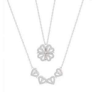 Two Wear Four-Leaf Clover 4 Love Heart S925 Sterling Sier Iced Out Out Cubic Zirconia Magneet Hanger Ketting voor Meisje