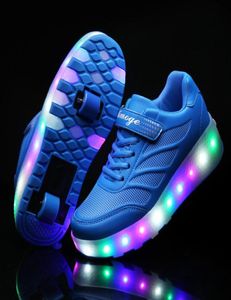 Deux roues baskets lumineuses chaussures à rouleaux à rouleaux de lumière LED rose bleu pour enfants Chaussures LED Boys Filles Loutre 28-43 T2003243752160